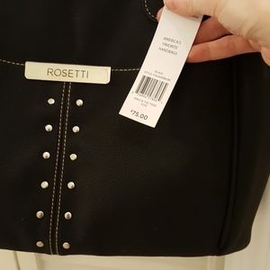 NEW Black Soft Leather Handbag, Silver Accents